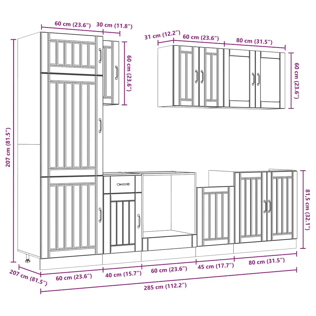 vidaXL 8-tlg. Küchenschrank-Set Kalmar Schwarz Holzwerkstoff