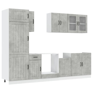 vidaXL Ensemble de 8 meubles de cuisine Lucca Gris béton Matériau à base de bois