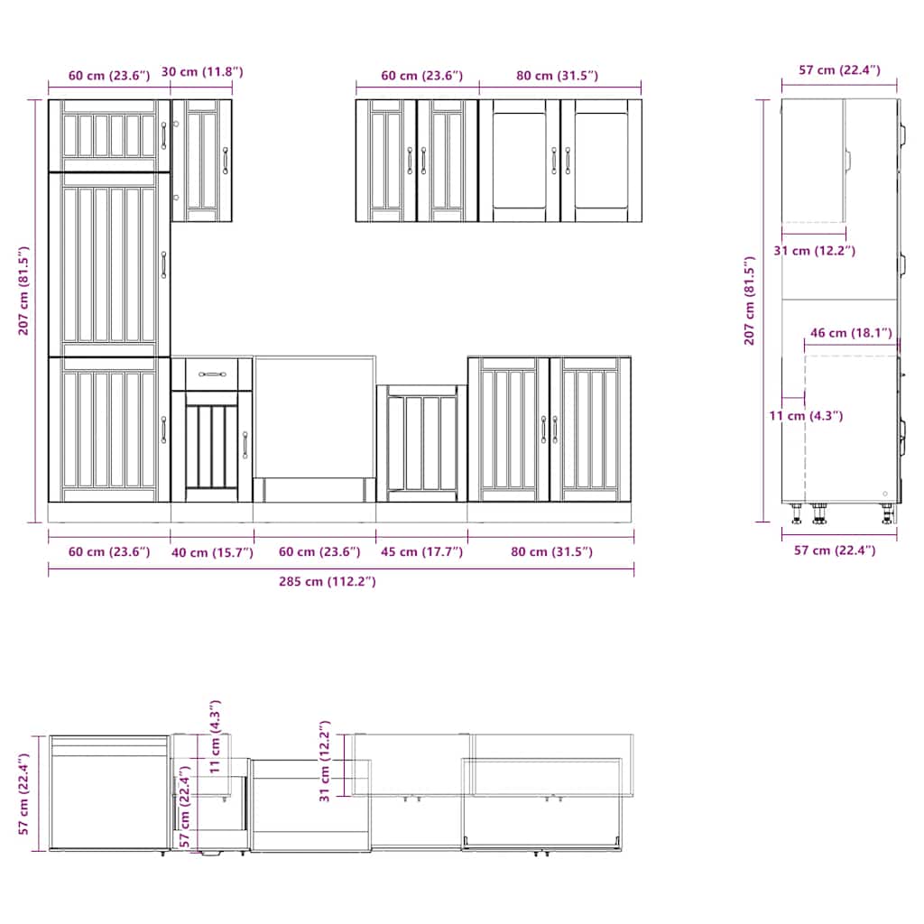 vidaXL 8-tlg. Küchenschrank-Set Lucca Räuchereiche Holzwerkstoff