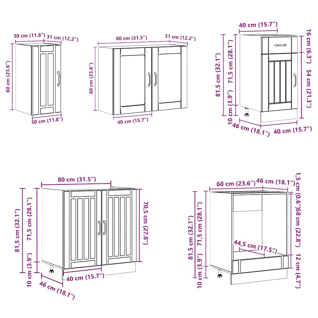 vidaXL 8-tlg. Küchenschrank-Set Lucca Räuchereiche Holzwerkstoff