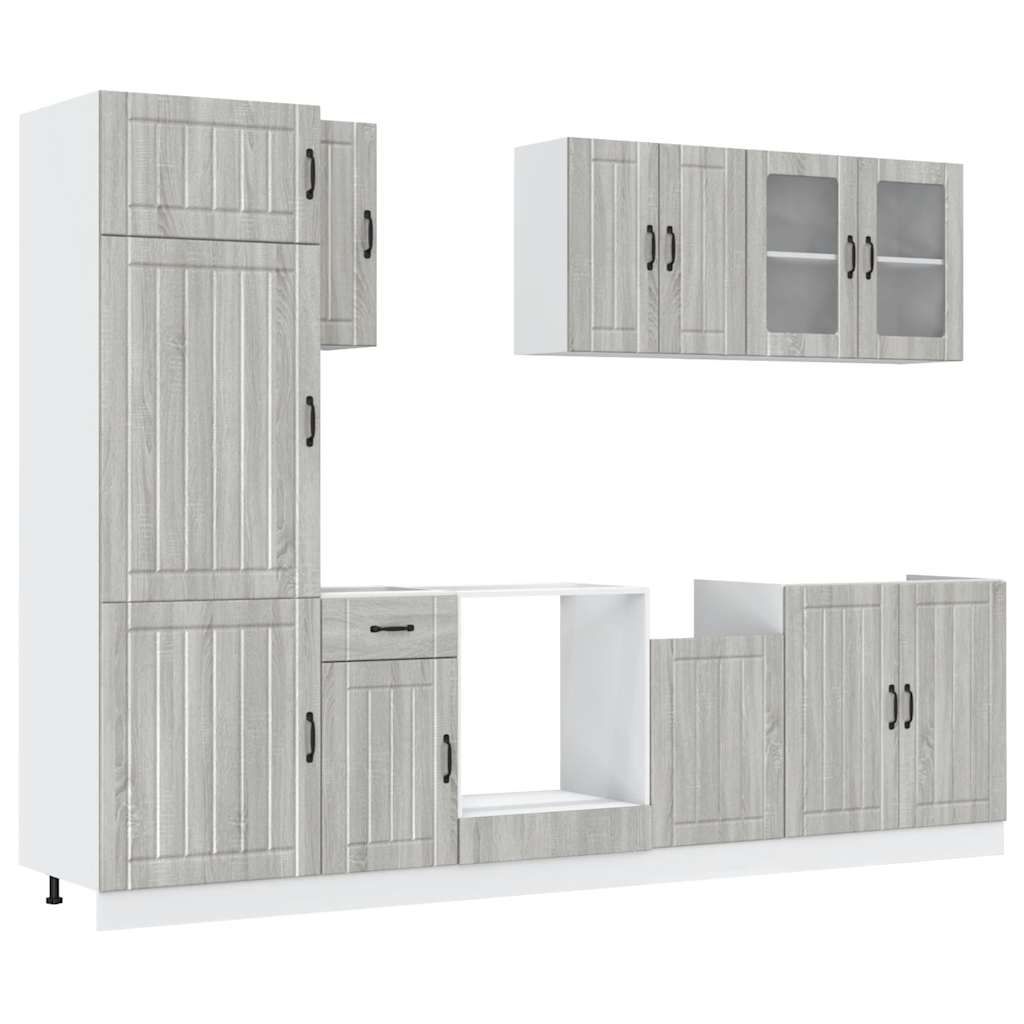 vidaXL Ensemble de 8 meubles de cuisine Kalmar gris en aggloméré façon chêne Sonoma