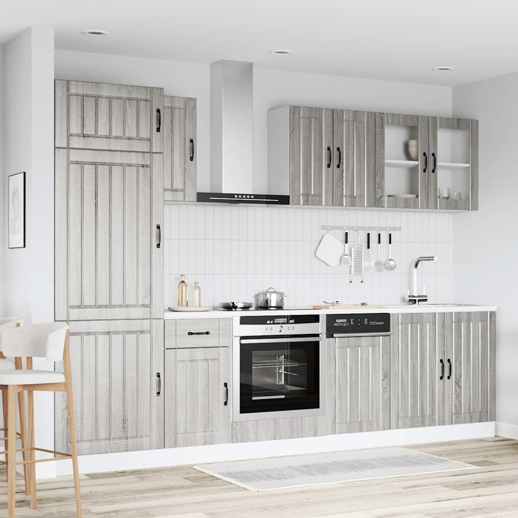 vidaXL Ensemble de 8 meubles de cuisine Kalmar gris en aggloméré façon chêne Sonoma