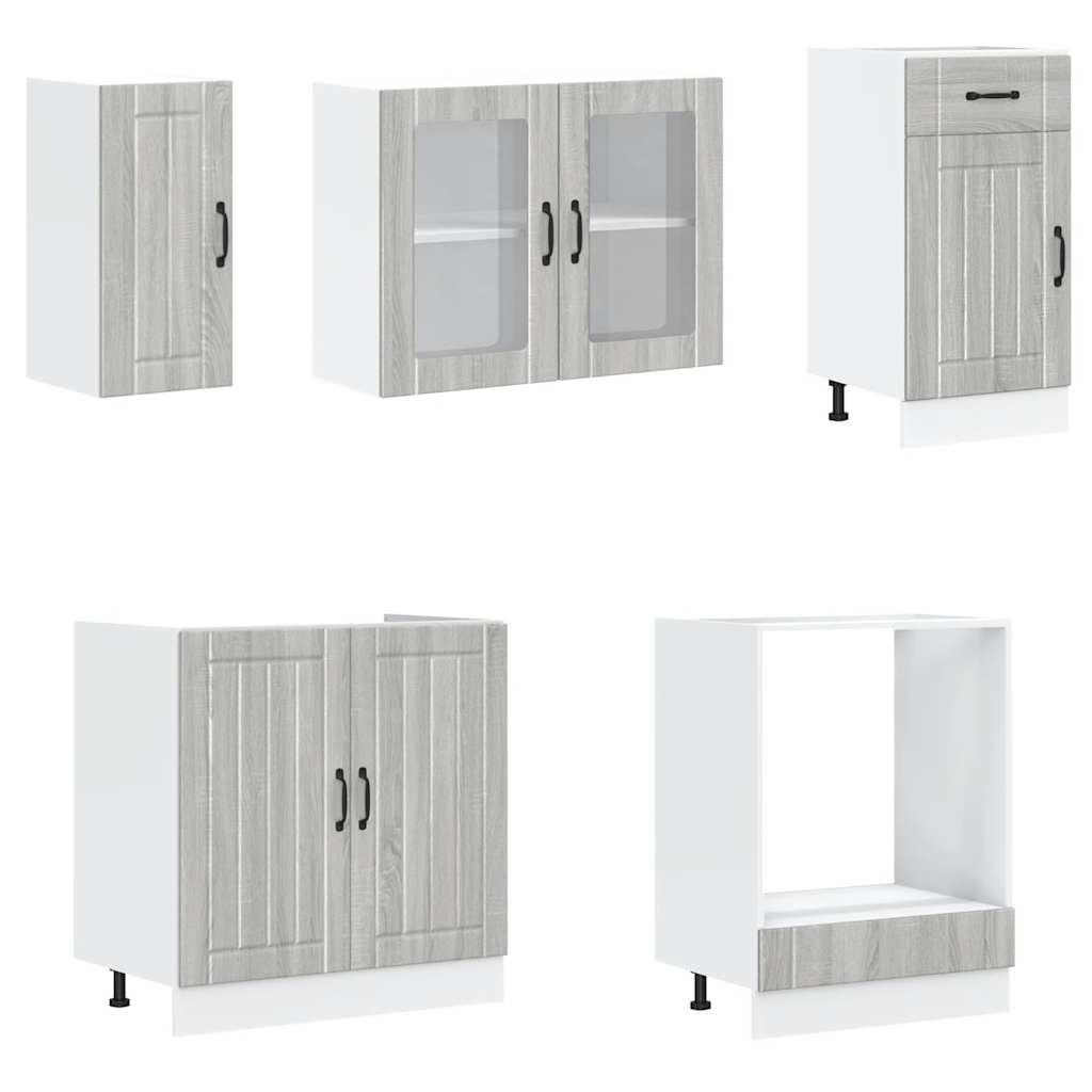vidaXL Ensemble de 8 meubles de cuisine Kalmar gris en aggloméré façon chêne Sonoma
