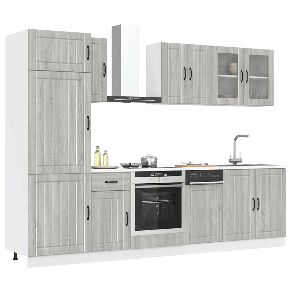 vidaXL Ensemble de 8 meubles de cuisine Kalmar gris en aggloméré façon chêne Sonoma