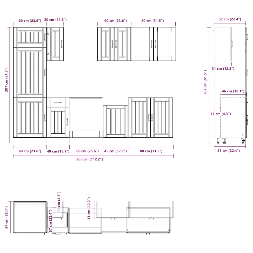 vidaXL 8-tlg. Küchenschrank-Set Lucca Braun Eichen-Optik Holzwerkstoff