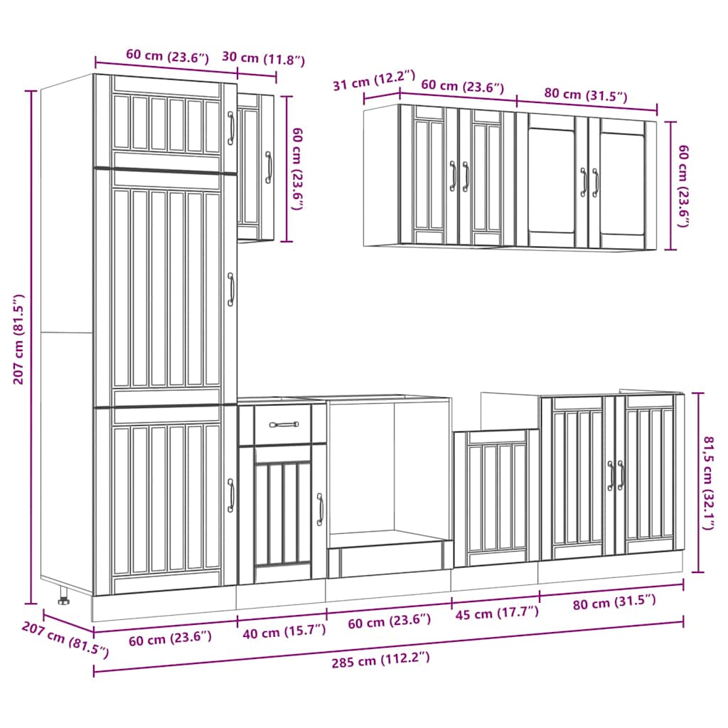 vidaXL 8-tlg. Küchenschrank-Set Lucca Braun Eichen-Optik Holzwerkstoff