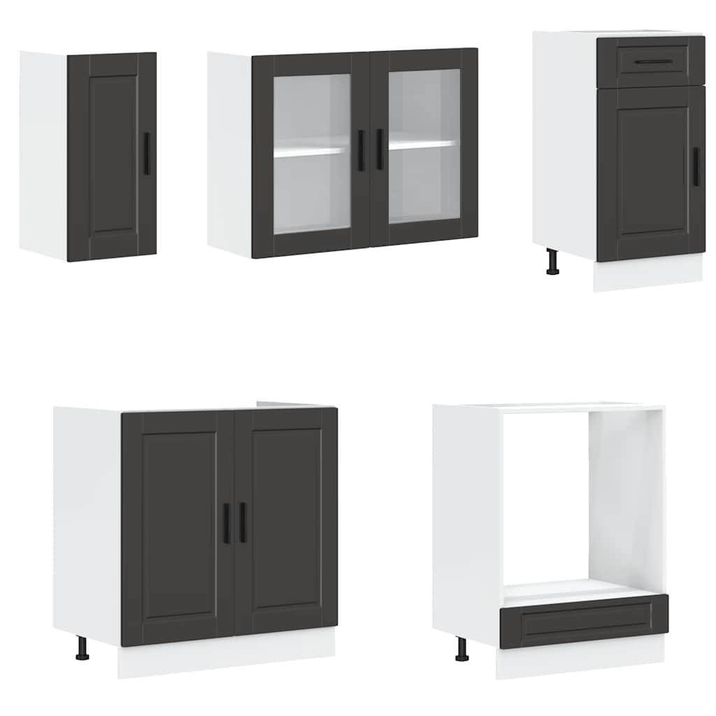 vidaXL 8-tlg. Küchenschrank-Set Porto Schwarz Holzwerkstoff