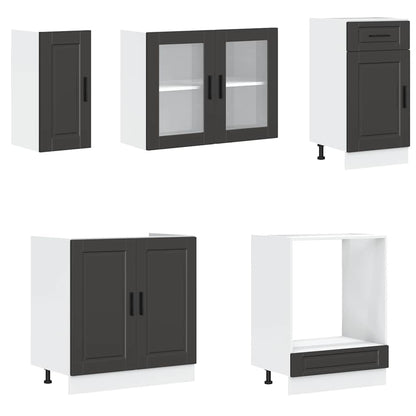 vidaXL 8-tlg. Küchenschrank-Set Porto Schwarz Holzwerkstoff