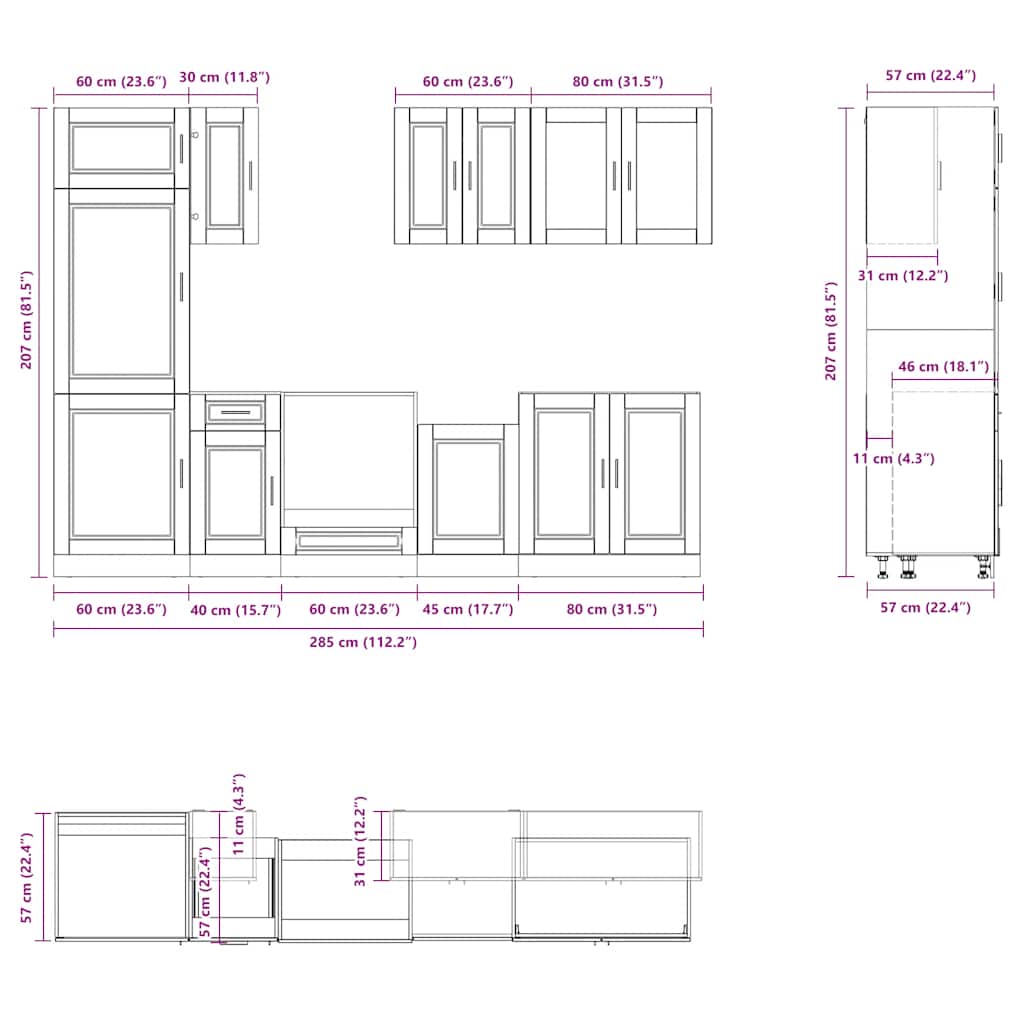 vidaXL 8-tlg. Küchenschrank-Set Porto Sonoma-Eiche Holzwerkstoff
