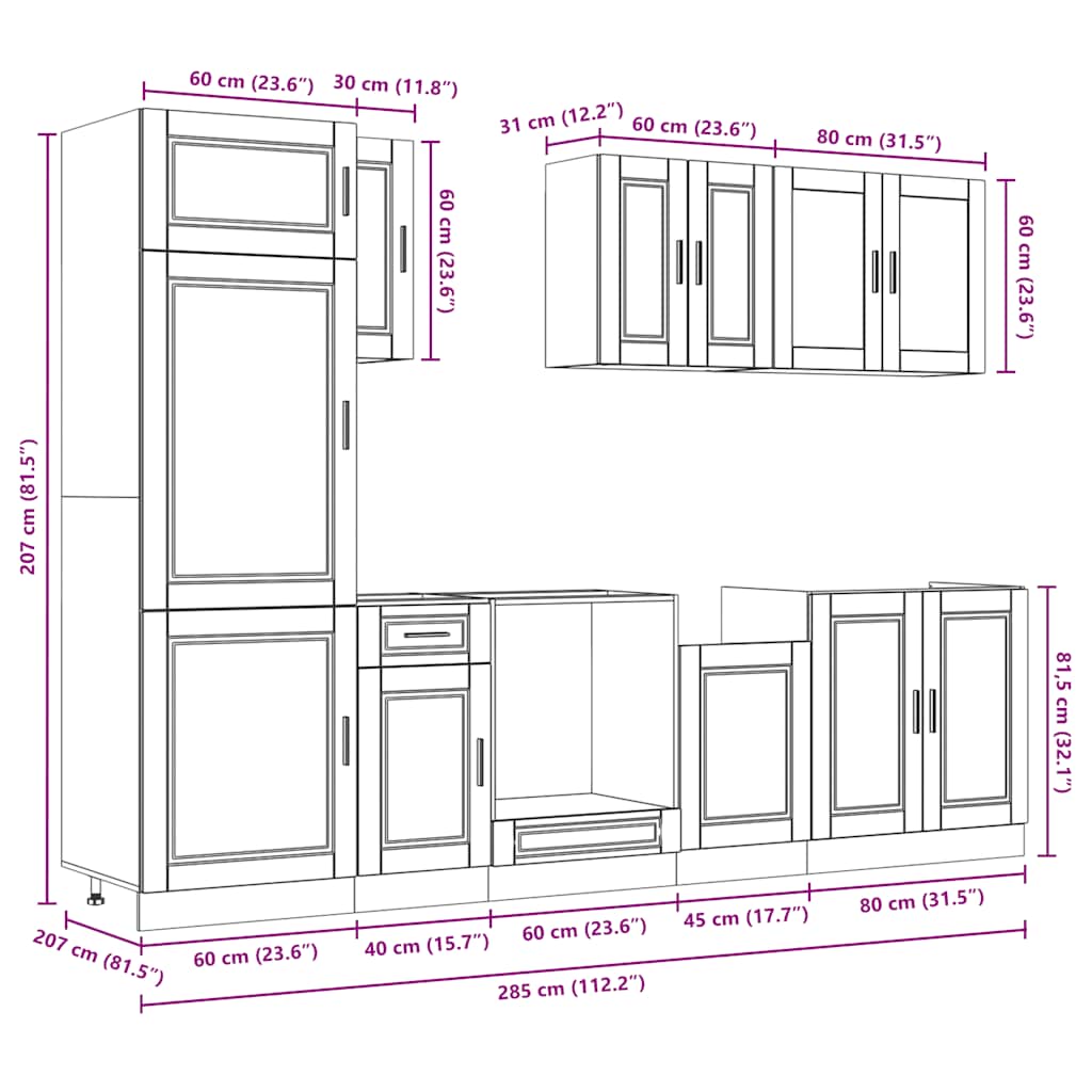vidaXL 8-tlg. Küchenschrank-Set Porto Sonoma-Eiche Holzwerkstoff