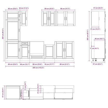 vidaXL 8-tlg. Küchenschrank-Set Porto Räuchereiche Holzwerkstoff