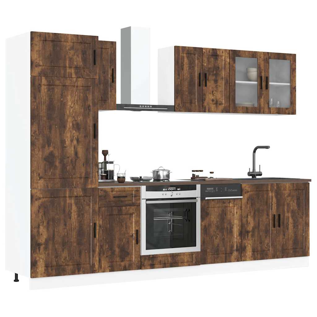 vidaXL 8-tlg. Küchenschrank-Set Porto Räuchereiche Holzwerkstoff