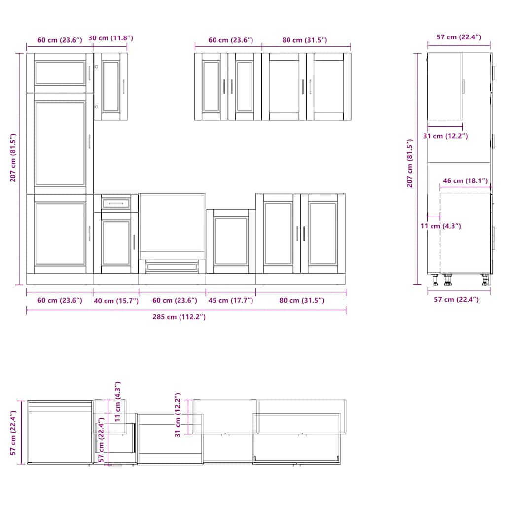 vidaXL 8-tlg. Küchenschrank-Set Braun Eichen-Optik Holzwerkstoff