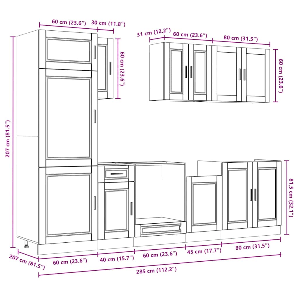 vidaXL 8-tlg. Küchenschrank-Set Kalmar Altholz-Optik Holzwerkstoff