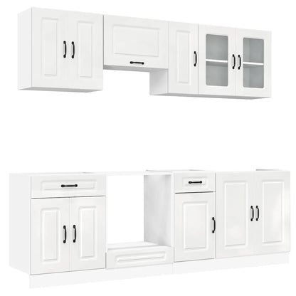 vidaXL Ensemble de 8 meubles de cuisine Kalmar, blanc brillant, bois d'ingénierie