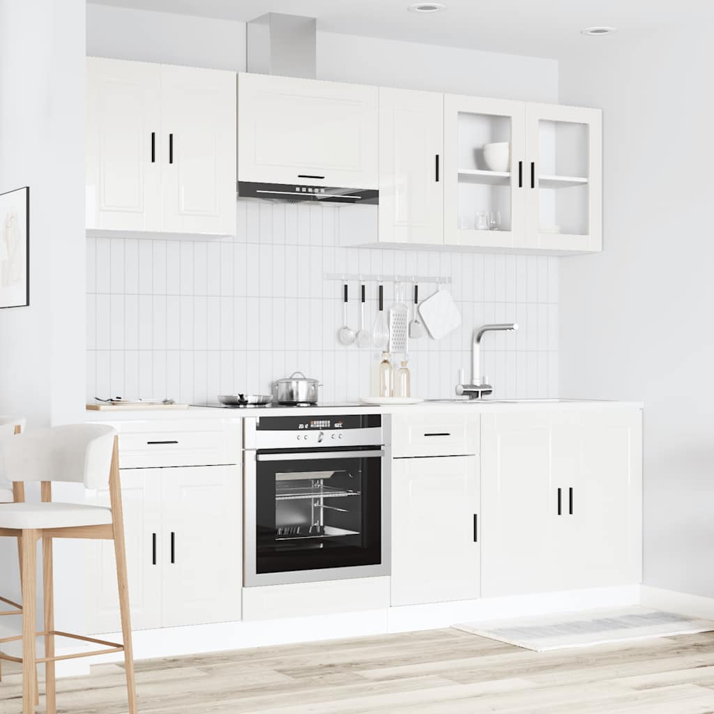 vidaXL Ensemble de 8 meubles de cuisine Kalmar, blanc brillant, bois d'ingénierie