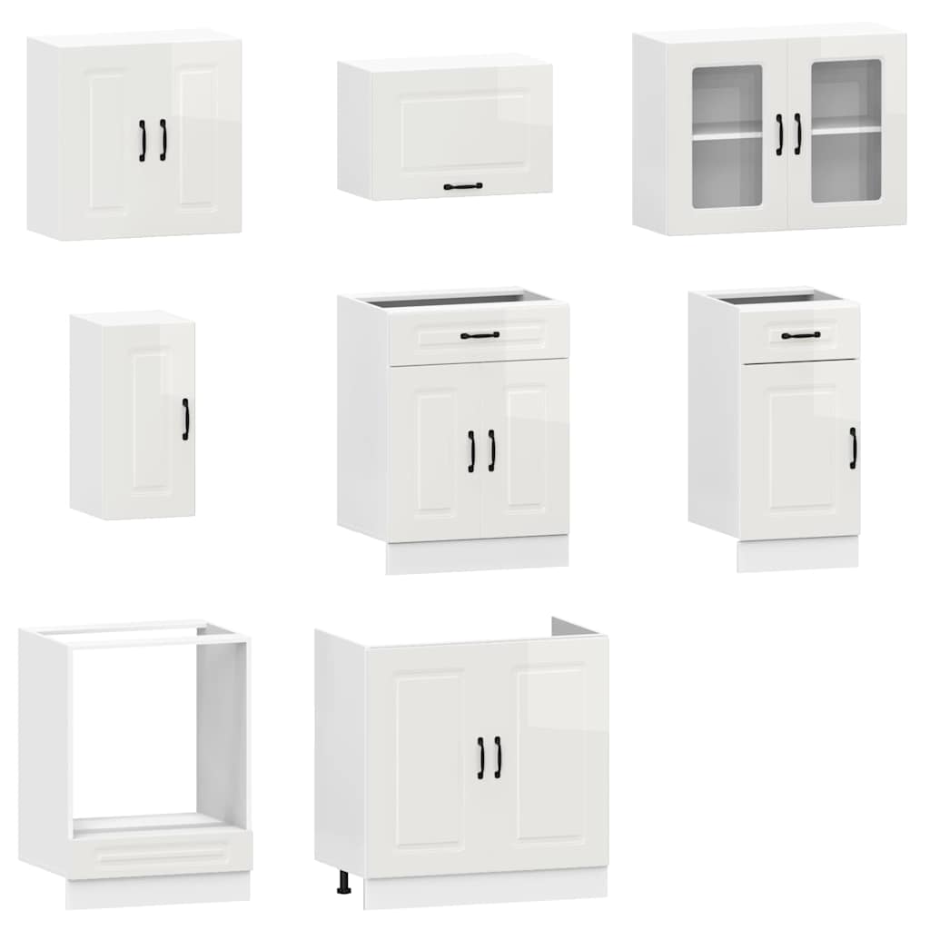 vidaXL Ensemble de 8 meubles de cuisine Kalmar, blanc brillant, bois d'ingénierie