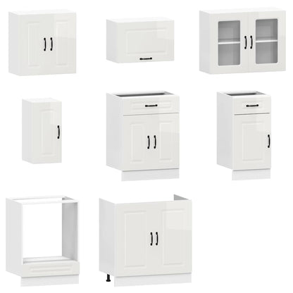 vidaXL Ensemble de 8 meubles de cuisine Kalmar, blanc brillant, bois d'ingénierie