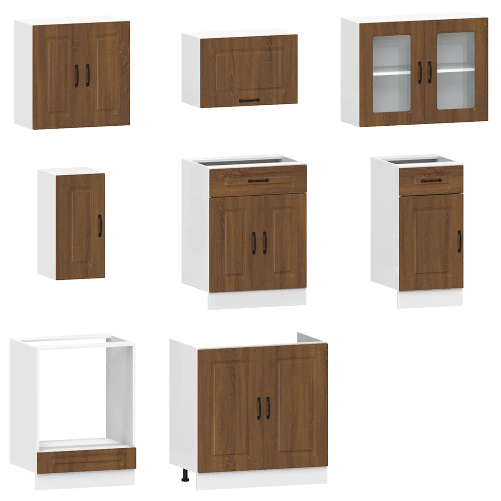 vidaXL Ensemble de 8 meubles de cuisine Kalmar Marron aspect chêne Bois d'ingénierie