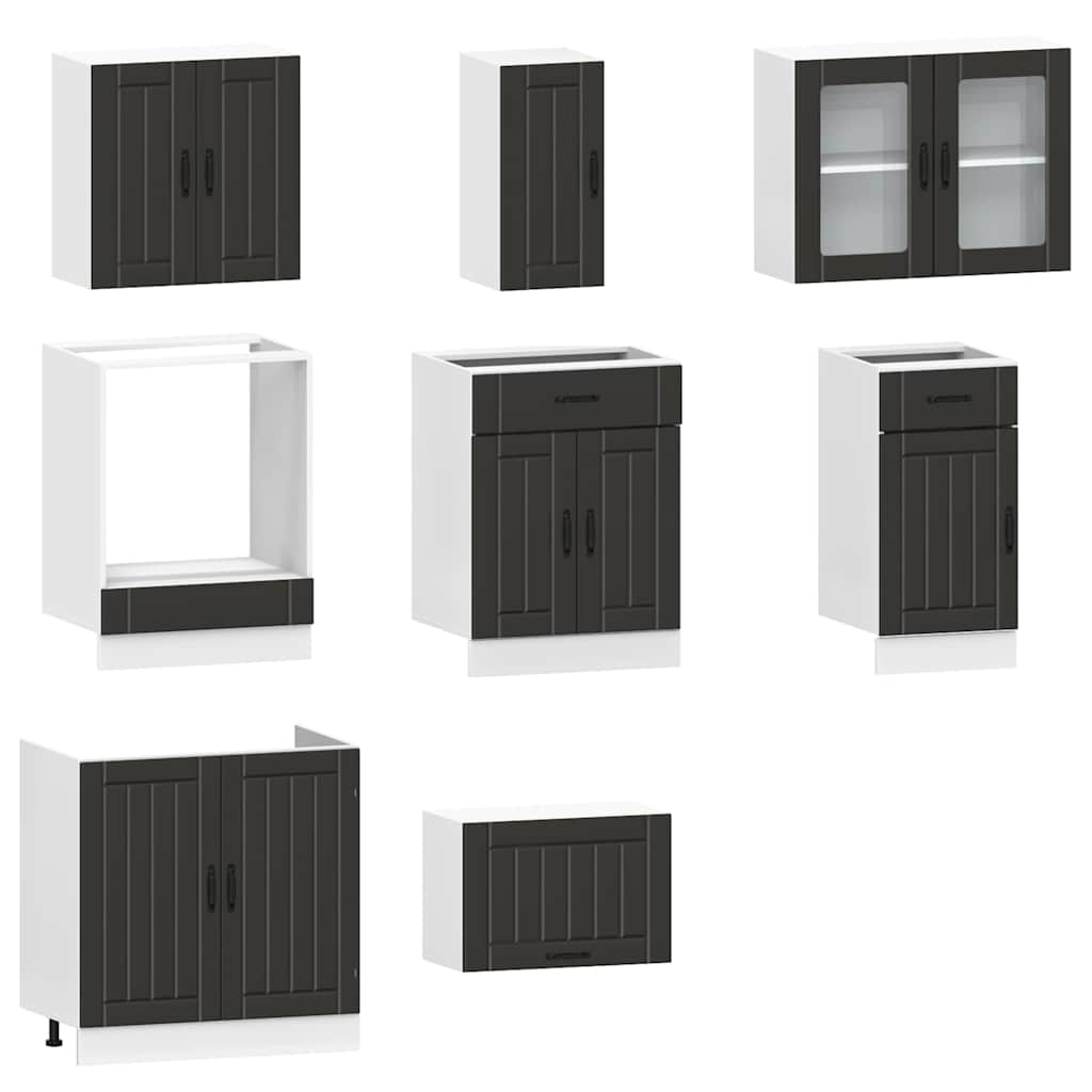 vidaXL 8-tlg. Küchenschrank-Set Kalmar Schwarz Holzwerkstoff