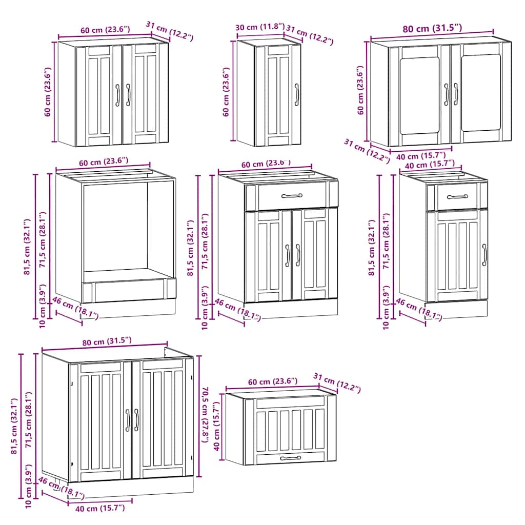 8-tlg. Küchenschrank-Set Lucca Hochglanz-Weiß Holzwerkstoff