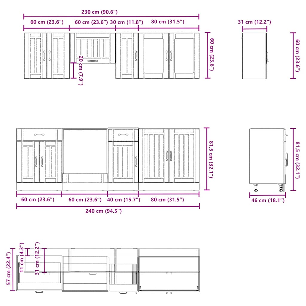 vidaXL 8-tlg. Küchenschrank-Set Lucca Sonoma-Eiche Holzwerkstoff