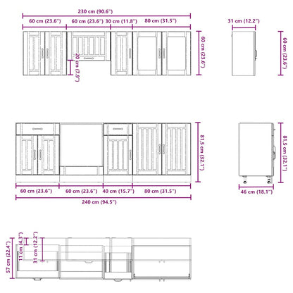 vidaXL 8-tlg. Küchenschrank-Set Lucca Sonoma-Eiche Holzwerkstoff