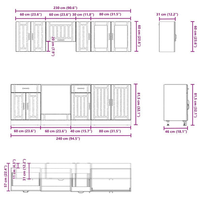 vidaXL 8-tlg. Küchenschrank-Set Lucca Räuchereiche Holzwerkstoff