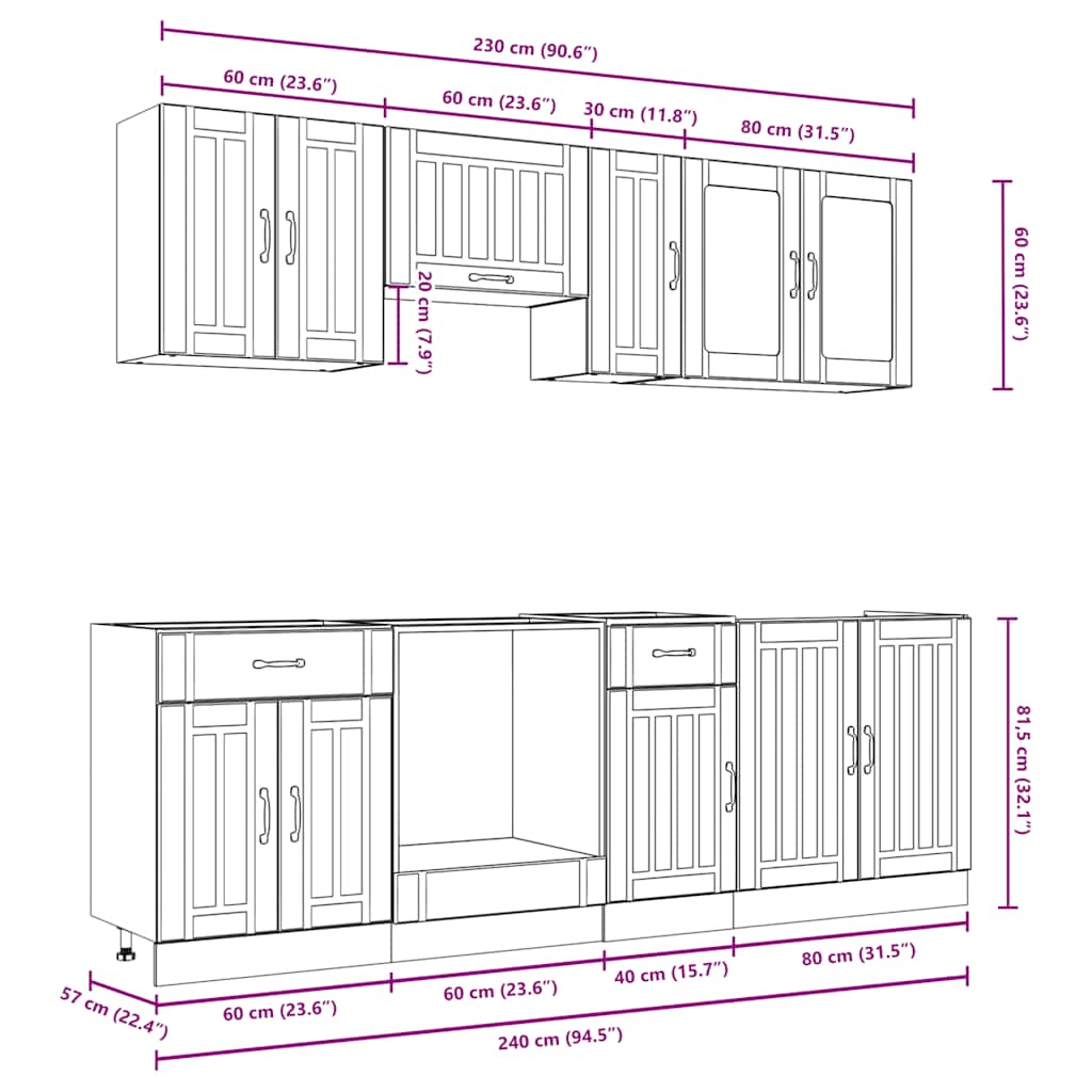 vidaXL 8-tlg. Küchenschrank-Set Lucca Räuchereiche Holzwerkstoff