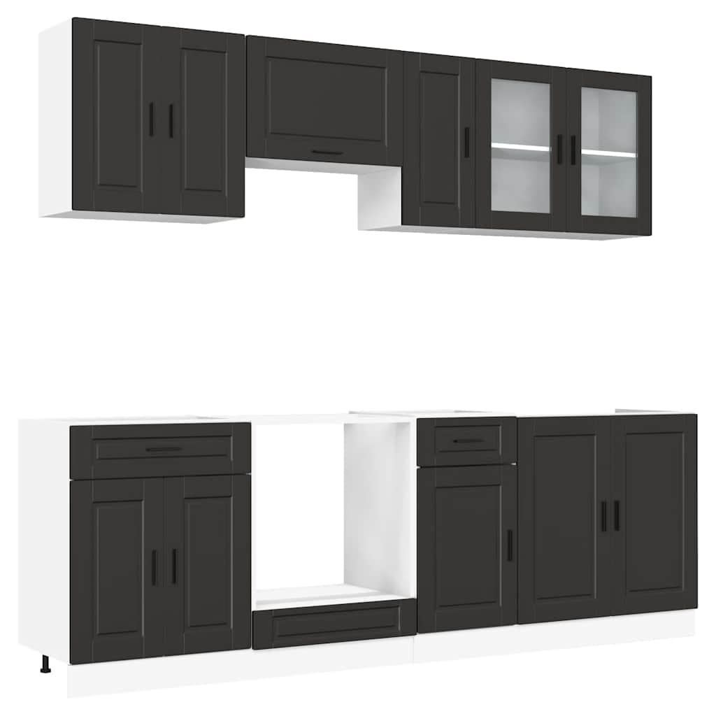 vidaXL 8-tlg. Küchenschrank-Set Porto Schwarz Holzwerkstoff