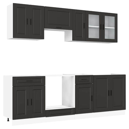 vidaXL 8-tlg. Küchenschrank-Set Porto Schwarz Holzwerkstoff