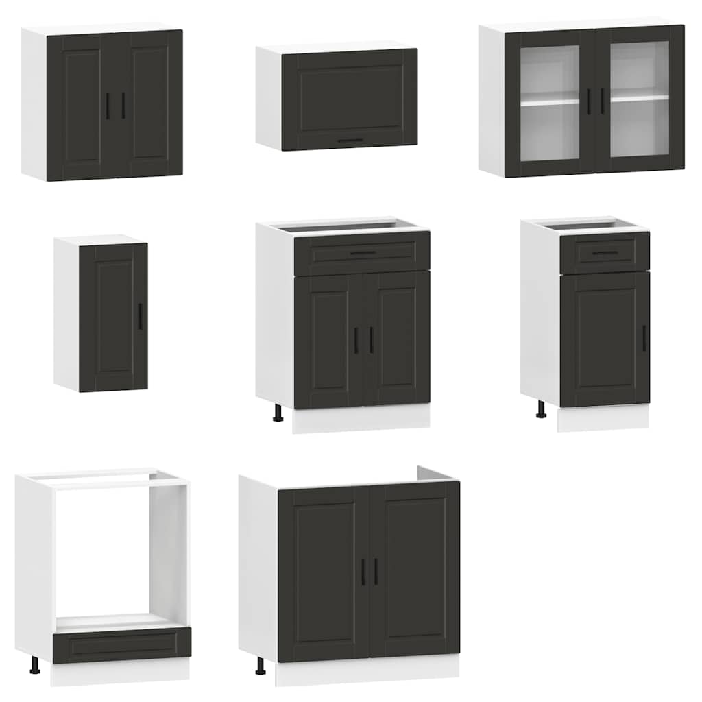 vidaXL 8-tlg. Küchenschrank-Set Porto Schwarz Holzwerkstoff