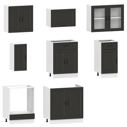 vidaXL 8-tlg. Küchenschrank-Set Porto Schwarz Holzwerkstoff