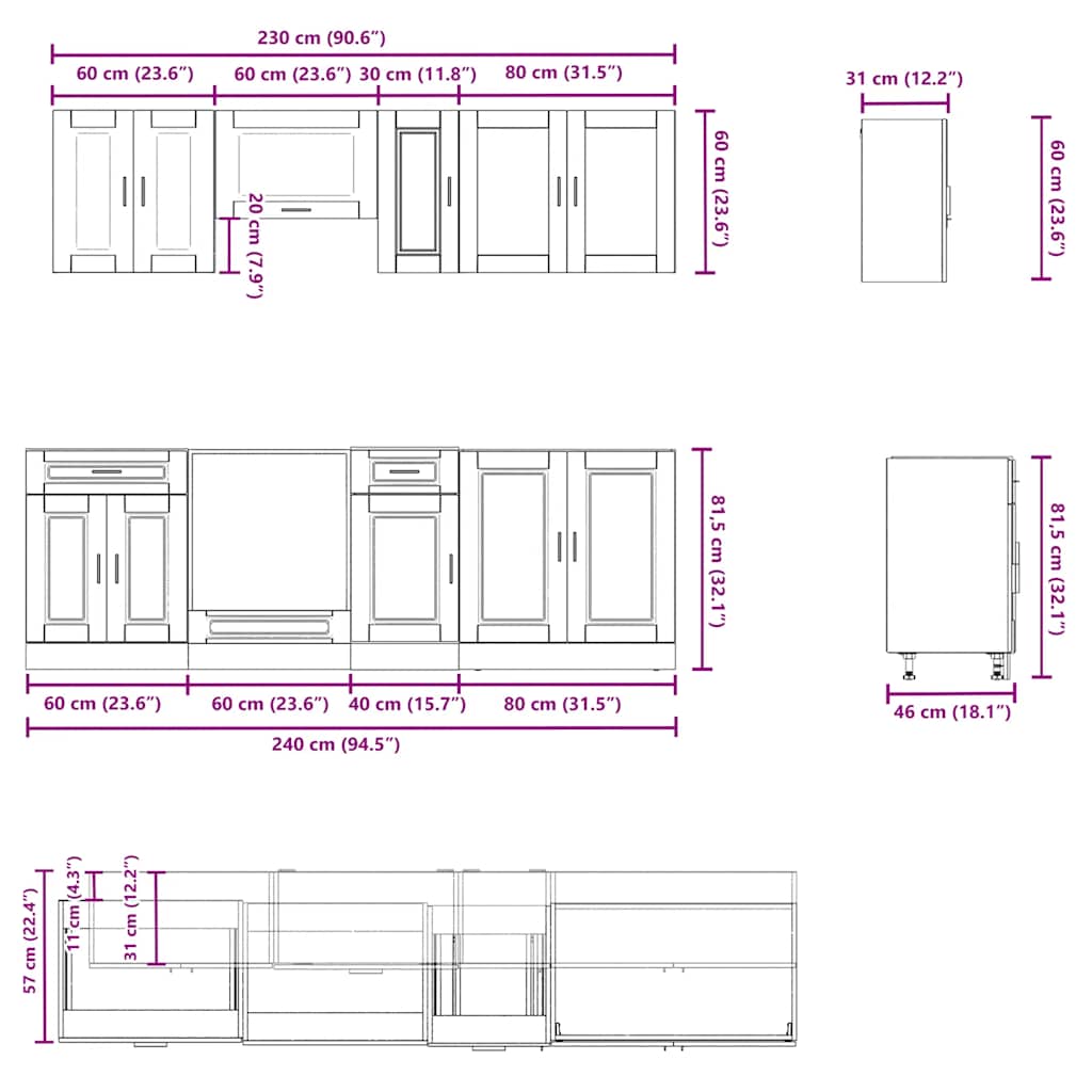 vidaXL 8-tlg. Küchenschrank-Set Porto Schwarz Holzwerkstoff
