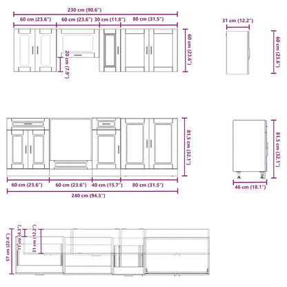 vidaXL 8-tlg. Küchenschrank-Set Porto Schwarz Holzwerkstoff