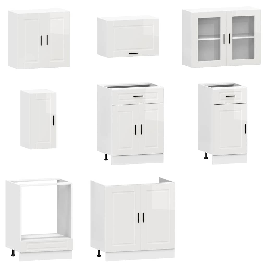 vidaXL 8-tlg. Küchenschrank-Set Kalmar Hochglanz-Weiß Holzwerkstoff