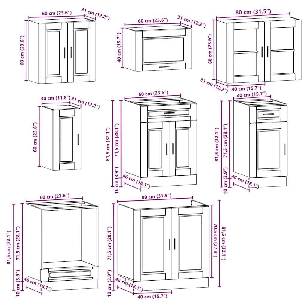 8-tlg. Küchenschrank-Set Kalmar Hochglanz-Weiß Holzwerkstoff