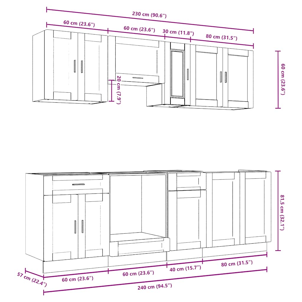 8-tlg. Küchenschrank-Set Kalmar Hochglanz-Weiß Holzwerkstoff