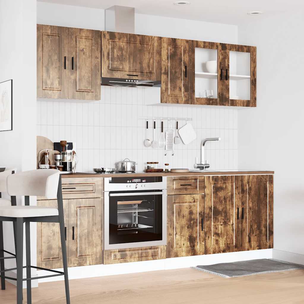 vidaXL 8-tlg. Küchenschrank-Set Porto Räuchereiche Holzwerkstoff
