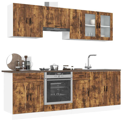 vidaXL 8-tlg. Küchenschrank-Set Porto Räuchereiche Holzwerkstoff