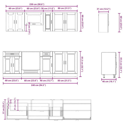 vidaXL 8-tlg. Küchenschrank-Set Braun Eichen-Optik Holzwerkstoff