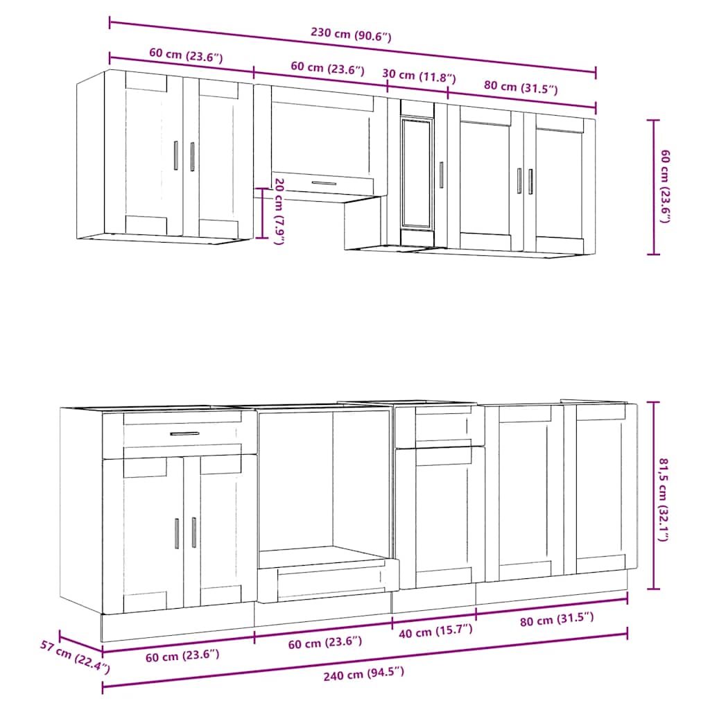 vidaXL 8-tlg. Küchenschrank-Set Braun Eichen-Optik Holzwerkstoff