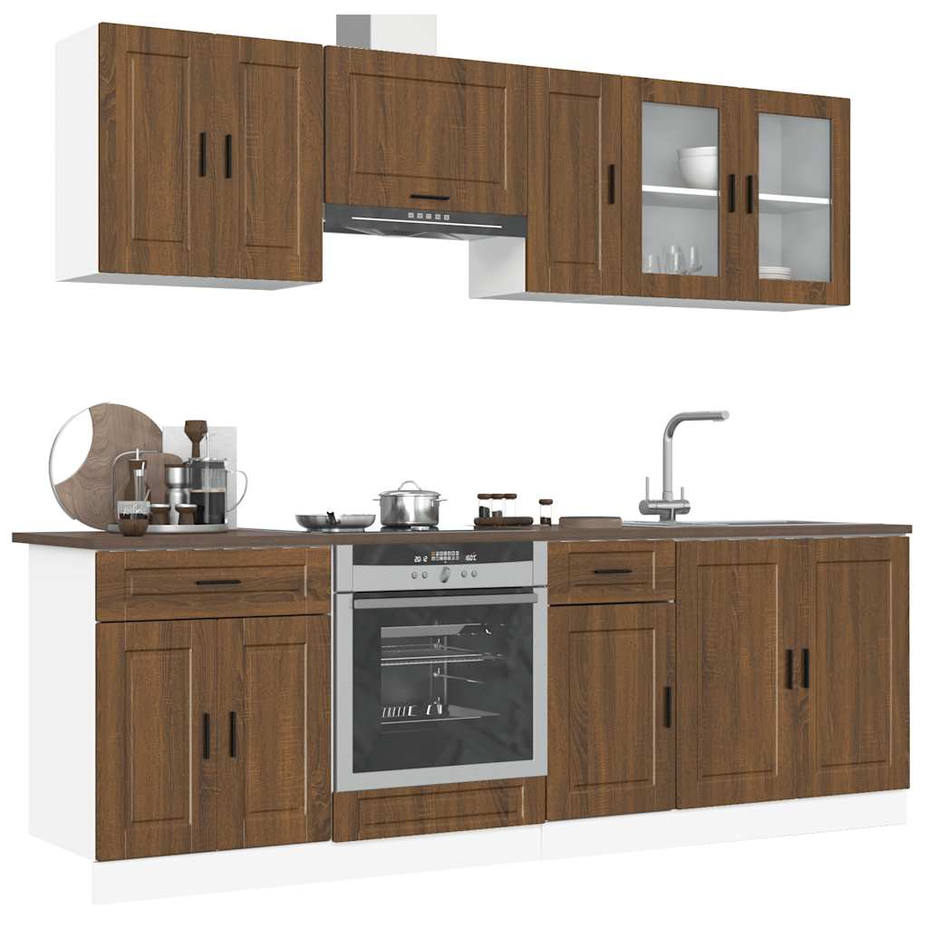 vidaXL 8-tlg. Küchenschrank-Set Braun Eichen-Optik Holzwerkstoff