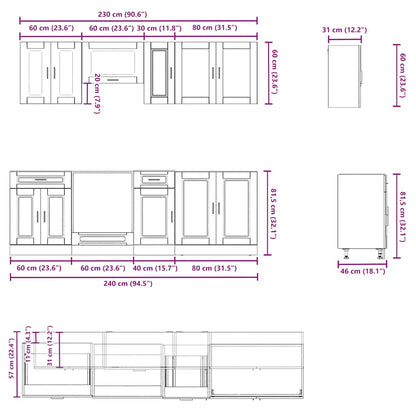 8-tlg. Küchenschrank-Set Kalmar Artisan-Eiche Holzwerkstoff