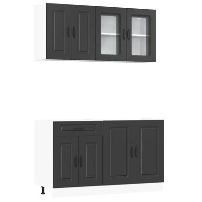 vidaXL 4-tlg. Küchenschrank-Set Kalmar Schwarz Holzwerkstoff