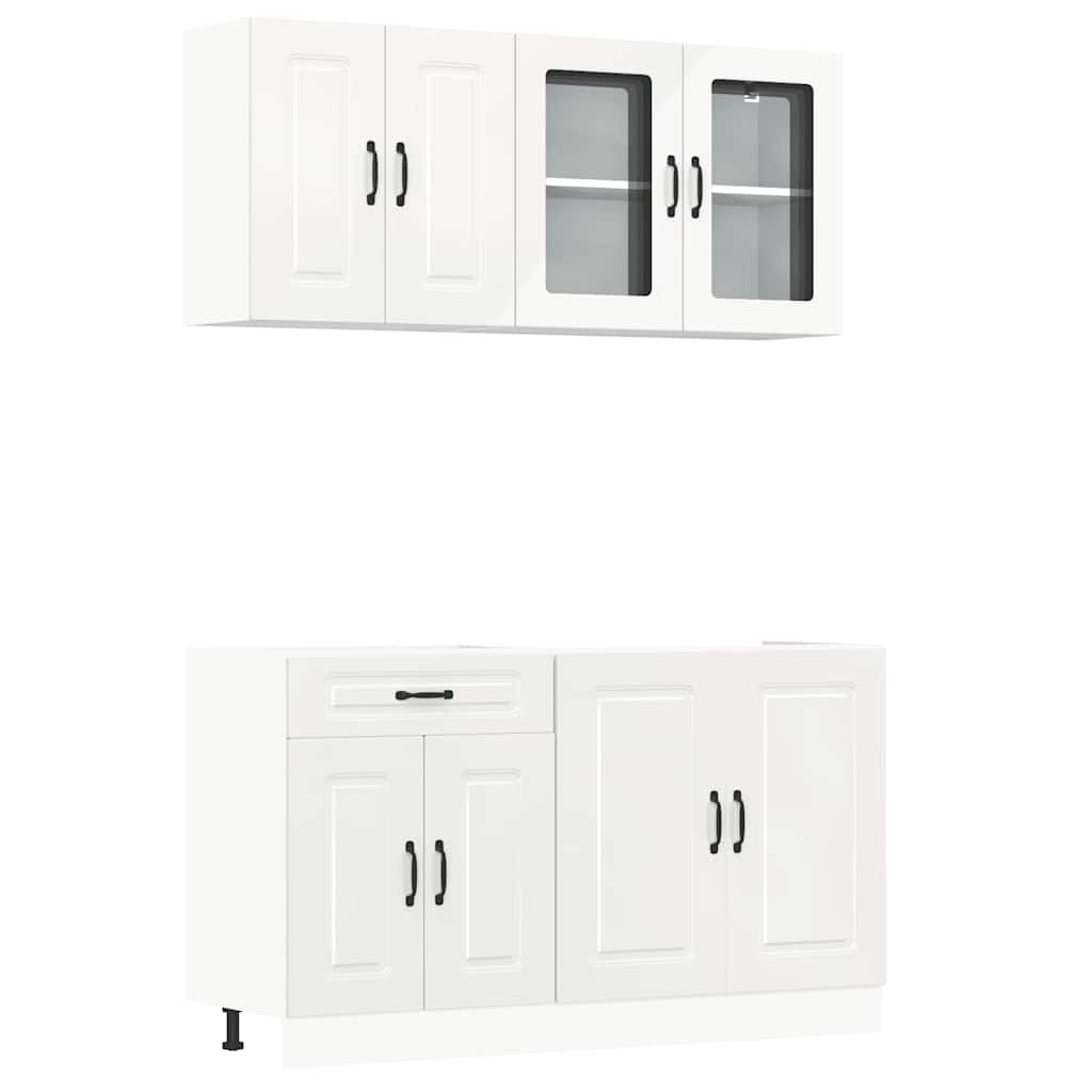 vidaXL 4-tlg. Küchenschrank-Set Kalmar Hochglanz-Weiß Holzwerkstoff