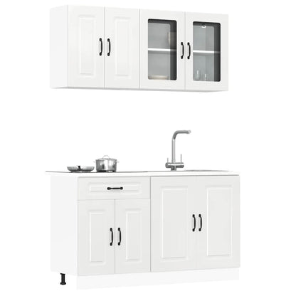 vidaXL 4-tlg. Küchenschrank-Set Kalmar Hochglanz-Weiß Holzwerkstoff