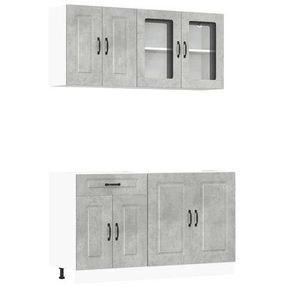 vidaXL 4-tlg. Küchenschrank-Set Kalmar Betongrau Holzwerkstoff