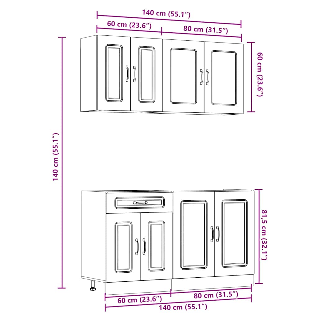 vidaXL 4-tlg. Küchenschrank-Set Kalmar Betongrau Holzwerkstoff
