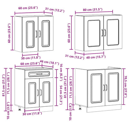 vidaXL 4-tlg. Küchenschrank-Set Kalmar Altholz-Optik Holzwerkstoff